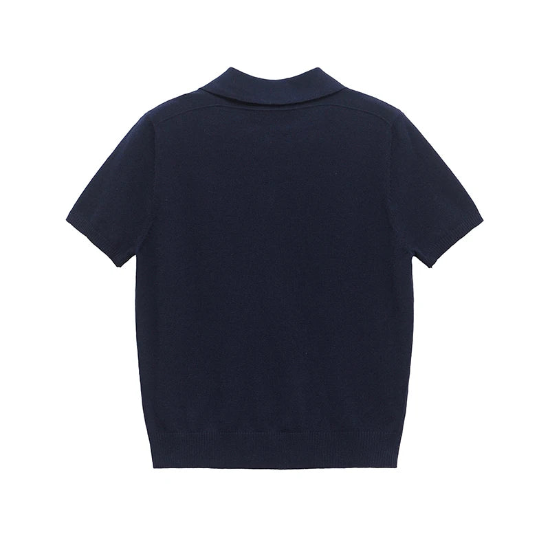 YENKYE New 2025 Women Basic Jersey Polo Collar T Shirt Short Sleeve Front Button Rib Trim Tees Spring Summer Crop Top - Matrix-studios.com