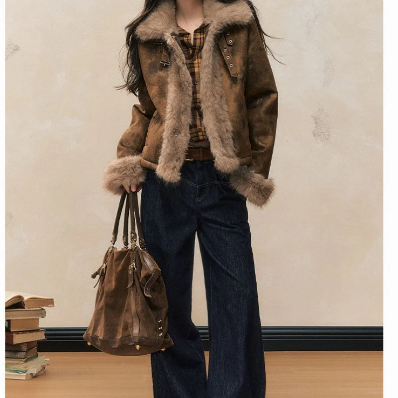 Autumn and Winter Coat with A Stylish Fur Patchwork Design Women's Biker Jacket Leather and Fur Integrated Jacket - Matrix Studios
