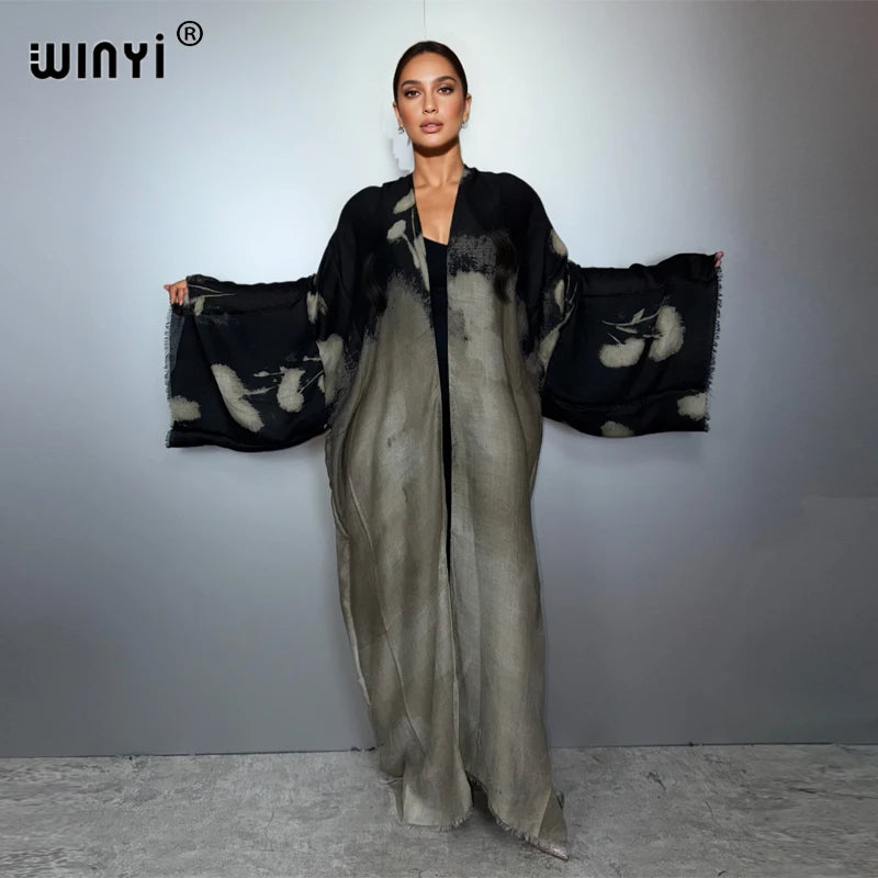 WINYI Africa Kimono Maxi Dress Beach Cover Up Cardigan Boho Casual Coats Print Kaftan Beach Outfits Kaftan Dresses Muslim Womens - Matrix Studios