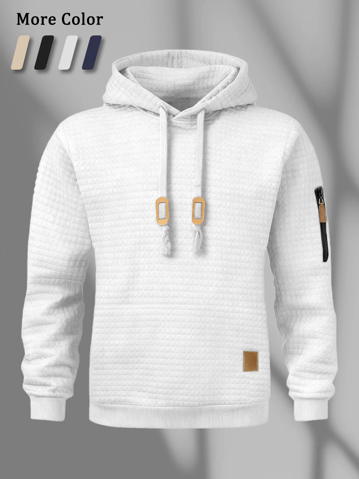 New Autumn Men's Hoodie Waffle Pattern Long Sleeve Sweatshirt Solid Color Casual Warm Pullover Outdoor Sportswear Men's Clothing - Matrix Studios