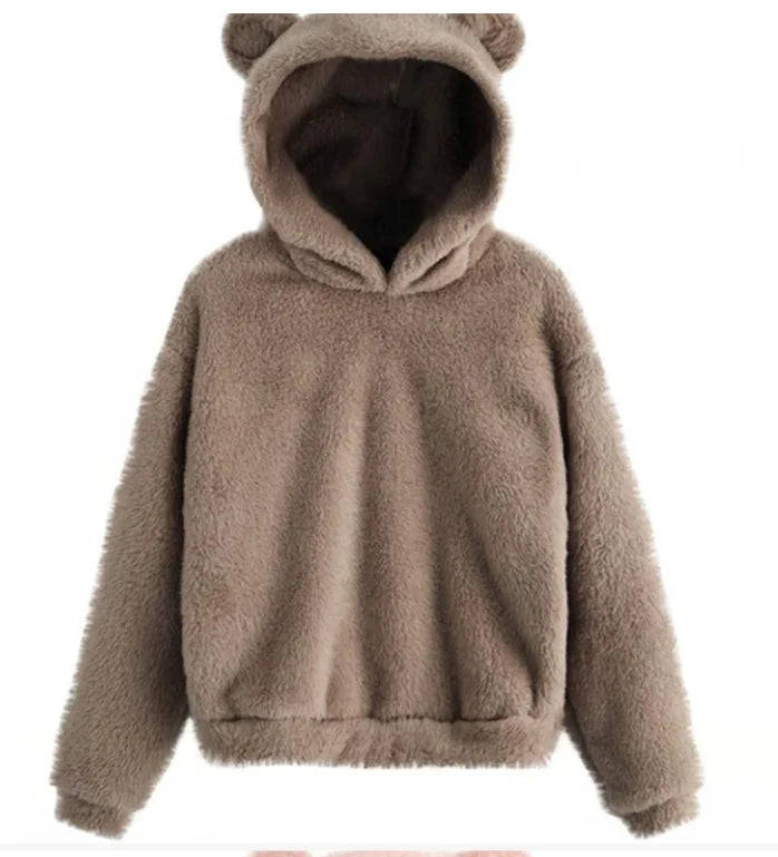 Autumn Winter Women's Hoodies Winter Women Long Sleeve Rabbit Ear Hood Sweatshirt Cute Plush Warm Casual Hoodie Tops - Matrix Studios