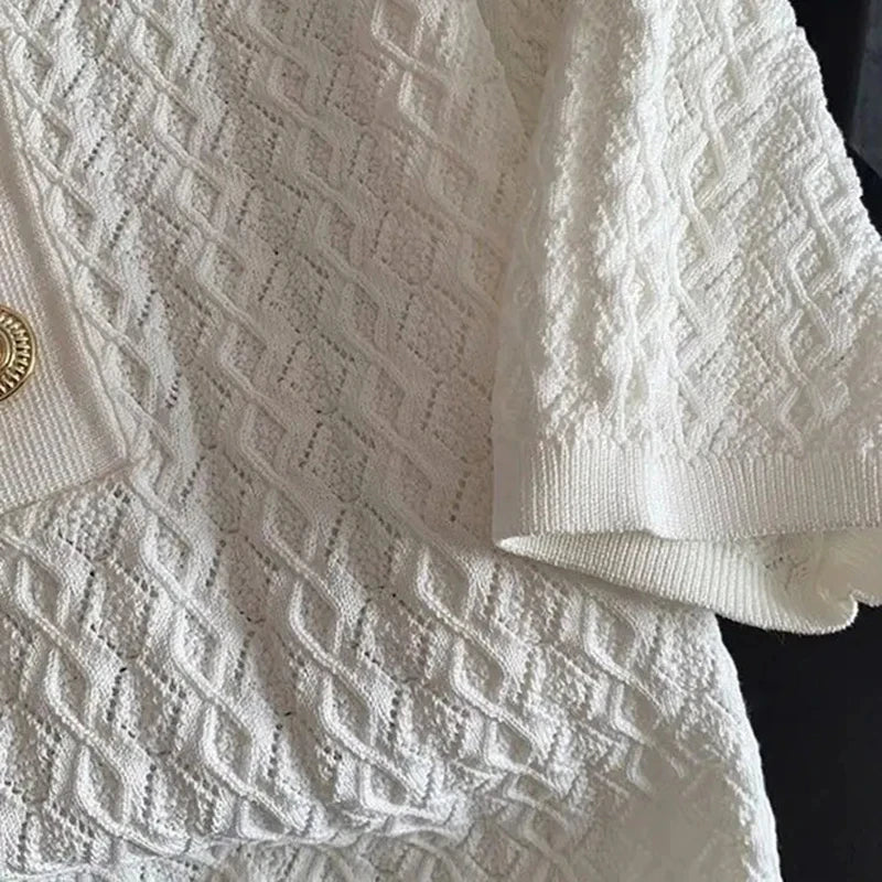 Ice Silk Polo Shirt Knitted Short Sleeve T-Shirt Summer Chic Thin Unique Jacquard Women Tops 2026 Korean Style Women’s Clothing - Matrix-studios.com