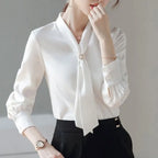 Women Spring Autumn Style Blouses Shirts Lady Casual Long Sleeve Bow Tie Collar Blusas Tops DF4958 - Matrix-studios.com