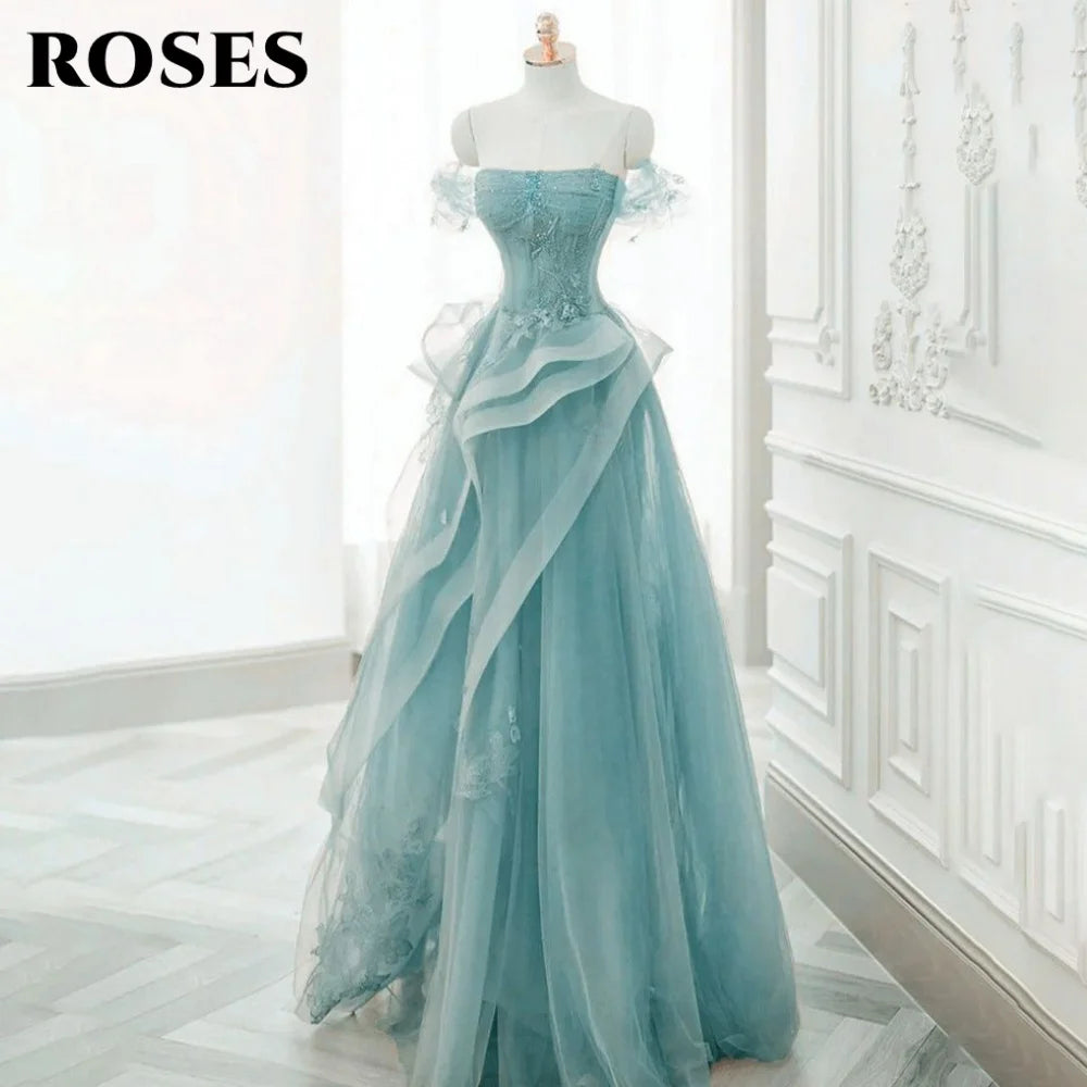 ROSES Sage Green Prom Dress Appliques Tulle Celebrity Dresses Tiered Pleat Women's Evening Dress Sweetheart Formal Gown 프롬 드 - Matrix-studios.com