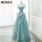 ROSES Sage Green Prom Dress Appliques Tulle Celebrity Dresses Tiered Pleat Women's Evening Dress Sweetheart Formal Gown 프롬 드 - Matrix-studios.com