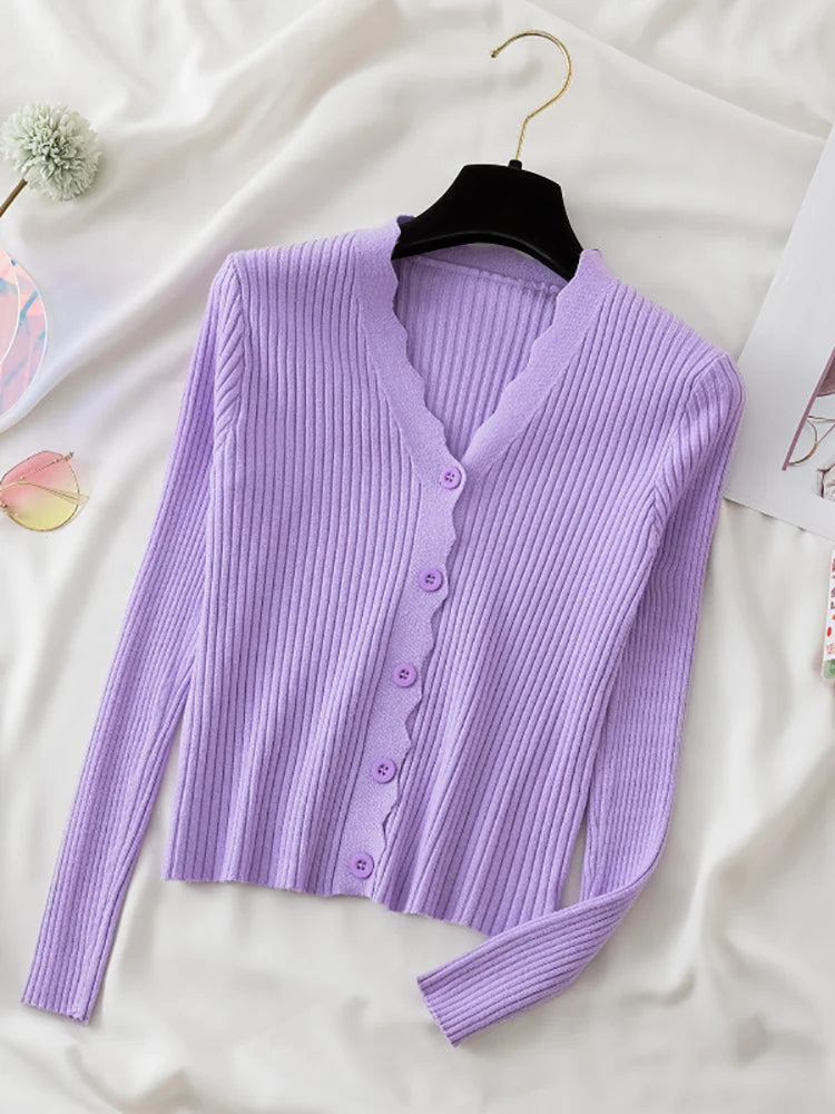 Sweater Knitted Cardigan Button Jacket 2023 Autumn Winter V-neck Long Sleeve Casual Tops For Women Sweater Green - Matrix Studios