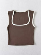 Woman Fashion Slim Solid Contrust Camis Casual Sleeveless Tanks Square Collar Crop Tops Clothing Streetwear Mujer 2024 Y2k - Matrix-studios.com