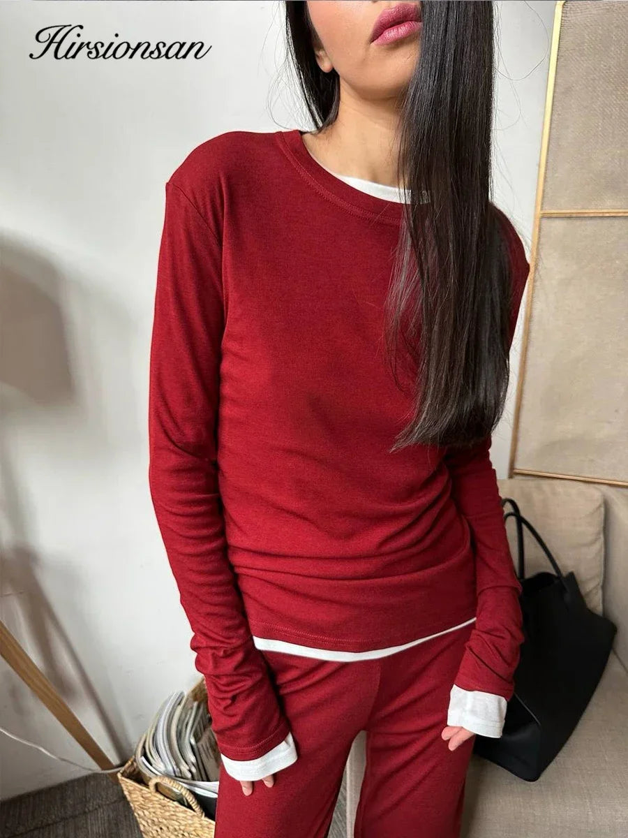 Hirsionsan Modal Soft Loose Sets Women 2026 Casual Two Pieces Long Sleeve T Shirts and High Waist Dresses Outfits Tracksuit - Matrix-studios.com
