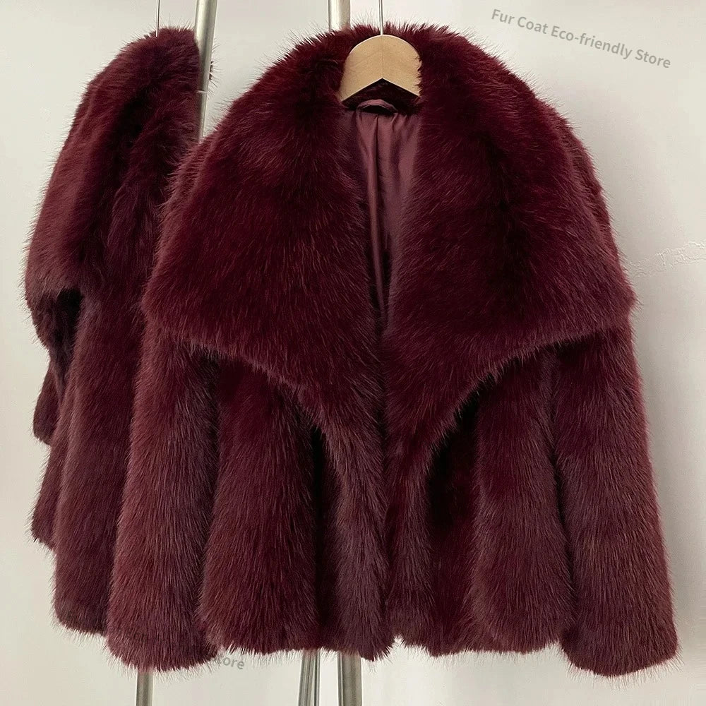 Womens Faux Fur Coat Cropped Soft Plush Artificial Short Fur Coat Holiday Party Elegant Winter Fashion Outerwear Coats for Women - Matrix Studios