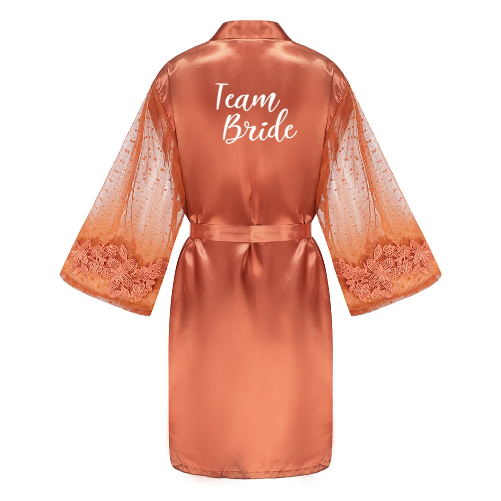 Caramel Wedding Bride Bridesmaid Robes Dressing Gown Sexy Women Bathrobe Night Shirts Short Women Kimono Mesh Sleeve - Matrix-studios.com