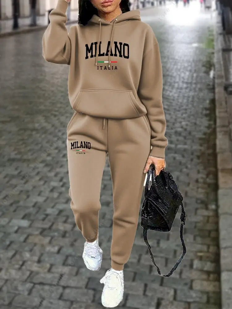 MILANO Pants Sets for Women Clothing High quality Sweatshirt Sweatpant Hoodie Suit 2 Piece Autumn Winter Outfits Woman Tracksuit - Matrix-studios.com