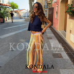 KONDALA Sweet Casual Women Pants Suit Stripe Sleeveless Backless Halter Top Long Zipper Pants Fashion 2026 Summer Fall Boho Suit - Matrix-studios.com