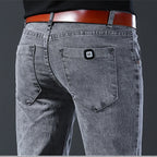 New style jeans, men's slim fit, Korean style comfortable straight leg elastic gray mid waist pants, men's casual denim pants - Matrix Studios