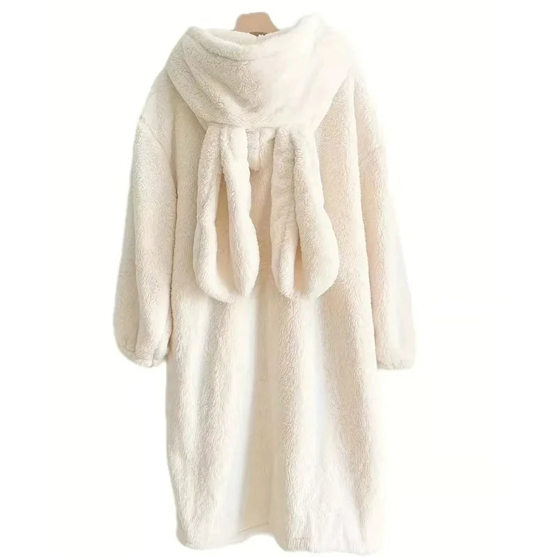 Autumn and Winter Ladies Warm Pajamas Homewear Rabbit Ears Ins Girls Student Pajamas Cartoon New Robe Bathrobe Homewear - Matrix-studios.com