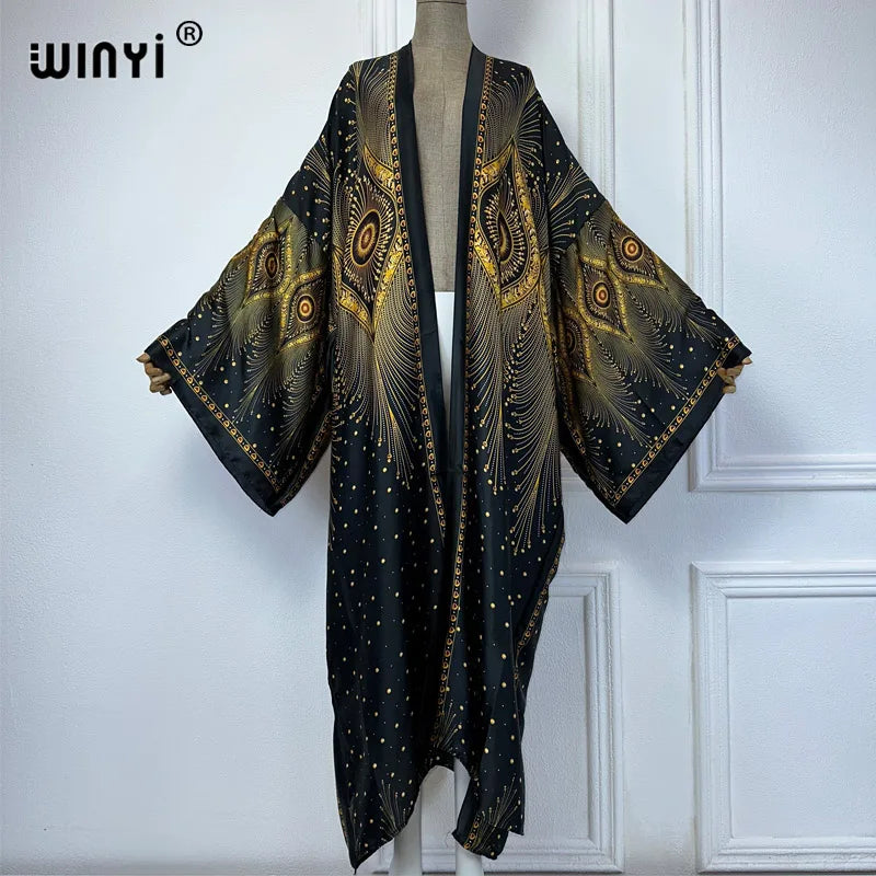 WINYI New Kimono Africa Print Dress Beach Wear Elegant Cardigan Sexy Holiday Beach Outfits for Women Vestidos Swimwear - Matrix Studios
