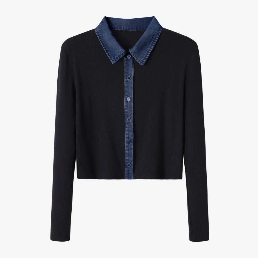 AS AW25 new design ribbing cardigan with denim collar + sleeveless maxi dress matching set for woman clothes - Matrix-studios.com