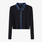 AS AW25 new design ribbing cardigan with denim collar + sleeveless maxi dress matching set for woman clothes - Matrix-studios.com