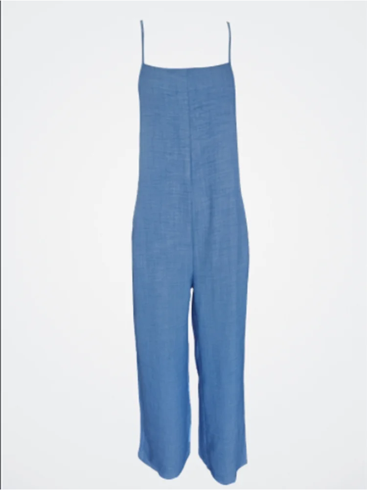Women's Sleeveless Jumpsuit with Suspender Loose Casual Pocket Monochromatic Summer - Matrix Studios