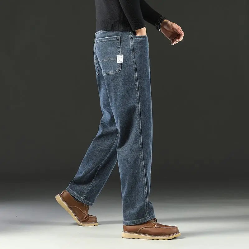 Spring and Autumn Men's Baggy Jeans Casual Straight Stretch Versatile Wide-leg Business Denim Pants Comfortable Loose Trousers - Matrix Studios