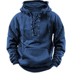 Men's Retro-Style Lace-Up Hooded Sweatshirt Loose-Fitting Long-Sleeved Pullover Pure Color Design for Autumn Winter Hoodie - Matrix Studios