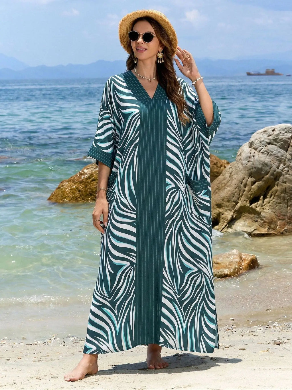 Women Swimsuit Crochet Beach Cover Up Dress Sleeve Kaftan Beach Tunic Long Pareos Bikinis Cover Ups Summer Robe Plage Beachwear - Matrix Studios