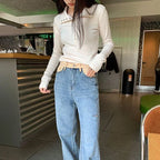 Y2K High Street Women Sweaters New Gray White Button Up Bottoming Pullover Woman Slim Fit Long Sleeve Knitted T-Shirt - Matrix Studios