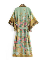 Peacock Floral Print Bat Sleeve Beach Bohemian Kimono Robe for Women Ladies Beachwear Summer Dress Bikini Boho Cover-ups - Matrix Studios