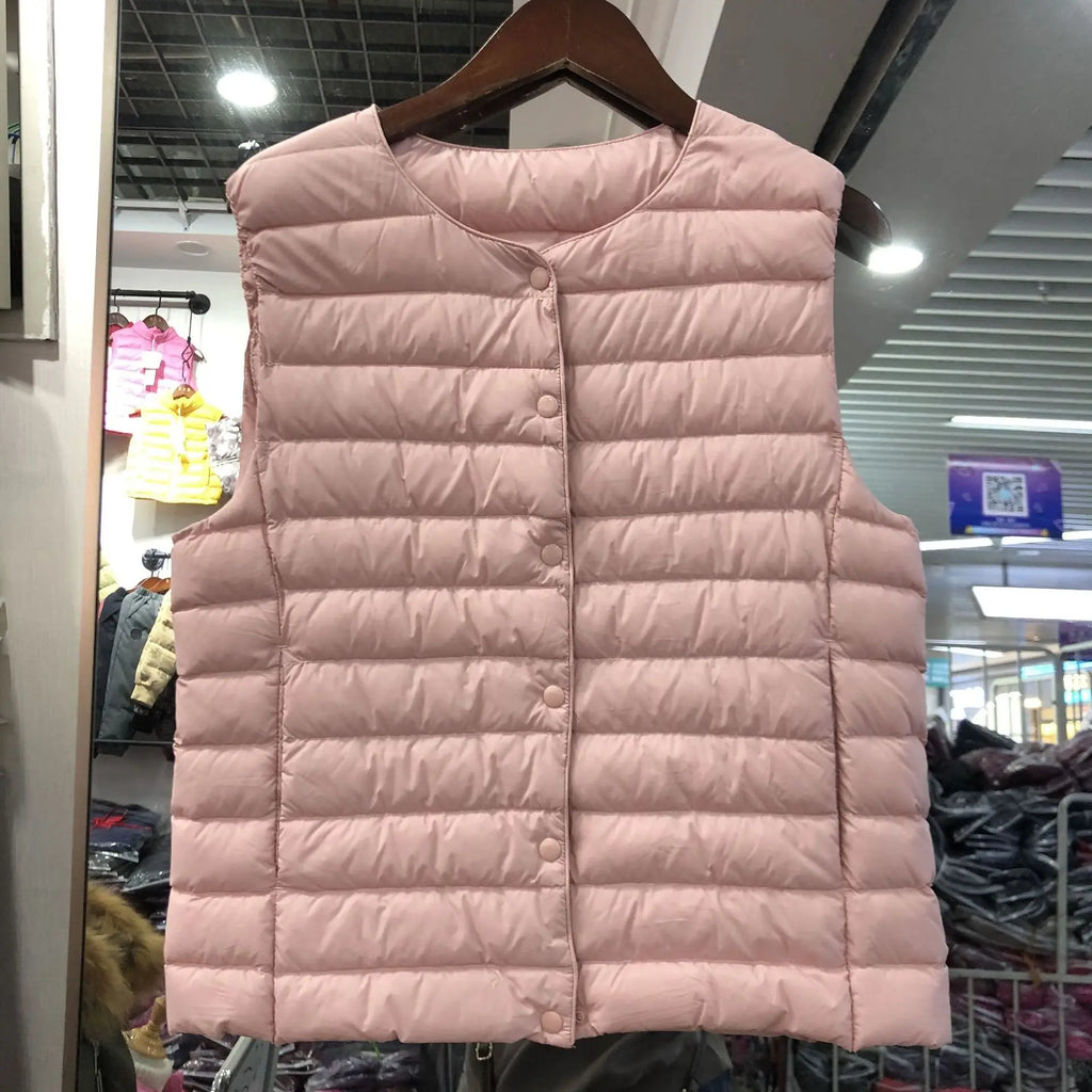 Female 90% White Duck Down Ultra Lightweight Packable Warm Down Liner Vest 2023 New Women Sleeveless Puffer Jacket - Matrix-studios.com