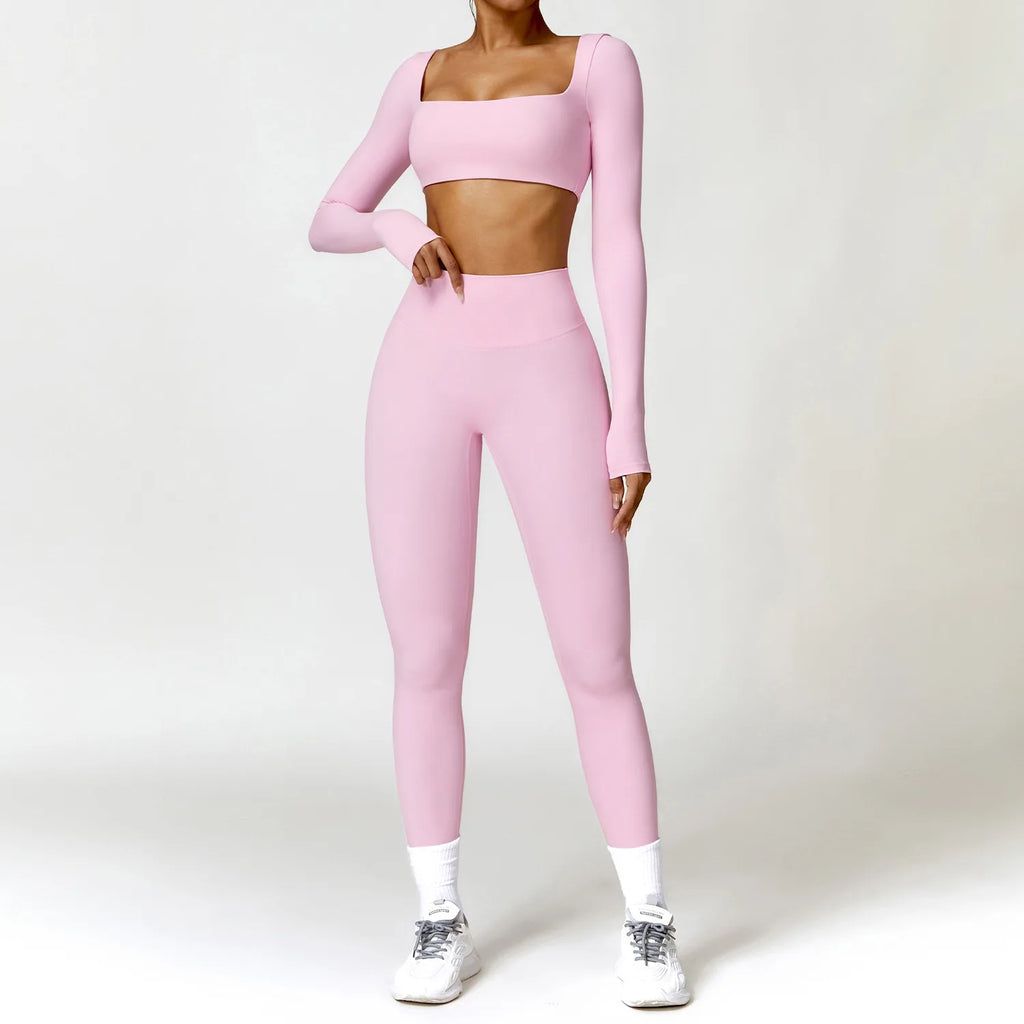 Summer 2PCS Yoga Suit Sports Set Women Quick-Dry Gym Set Women Tracksuit Running Workout Long Sleeve Sports Shirt Yoga Clothing - Matrix-studios.com