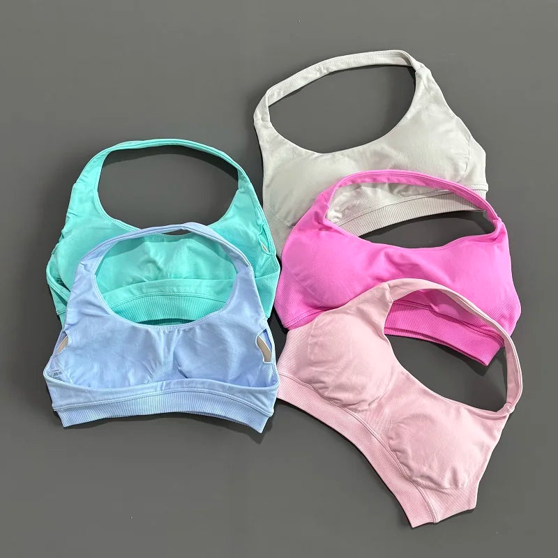 Sports Bra Women Seamless Yoga Halter Bra Top High Support Open Back Bra Fitness Push-up Activewear Workout Gym Underwear - Matrix-studios.com