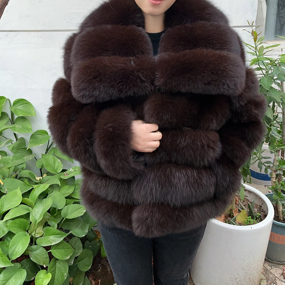 QUEENTINA Winter New Women's Real Fox Fur Coat With Collar Especially Overcoat Leather Female Natural Plus Size 2023 Luxury - Matrix Studios