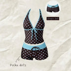 Women Beach Style Bikini Swimwears 2-Piece Tankini Suits Halter V-Neck Tie Cami Top Bodycon Contrast Waistband Swim Beachwear - Matrix-studios.com