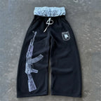 European and American Embroidered Street Couple Double Head Double Waist Pants Personalized Printed Pattern Pants - Matrix-studios.com