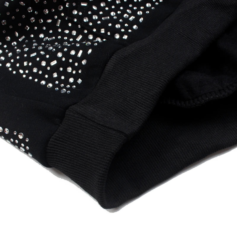 Full Hotfix Rhinestone SATOSHI Hoodie American High Street Classic Letter Print Retro Black Fleece Hooded Sweatshirt Men Women - Matrix-studios.com