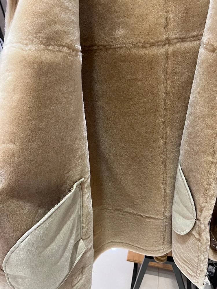 Winter Women Locomotive Suit Real Natural Merino Sheep Fur Coat Hooded Genuine Leather Jacket Thick Warm Luxury Female Coats - Matrix Studios