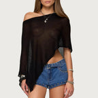 Summer Women Knitted Sheer Poncho Tops Women Knit Cover-up See-through Solid Irregular Loose Pullover Beach Tops 2026 - Matrix Studios