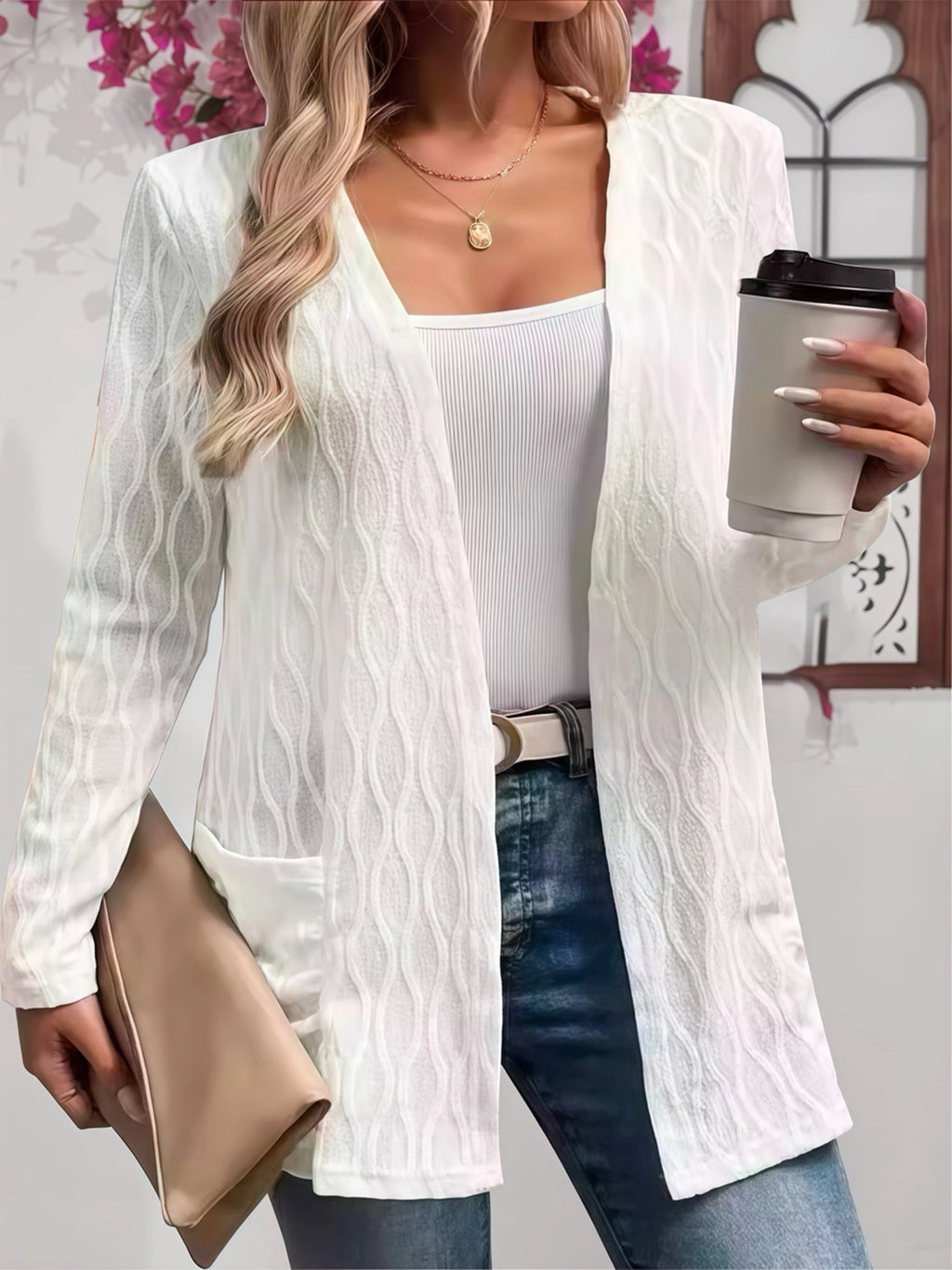 Comfy Fall Cardigan for Women, Casual Elegant Solid Textured Fabric Pocket Front Open Women's Loose Cover Up - Matrix Studios