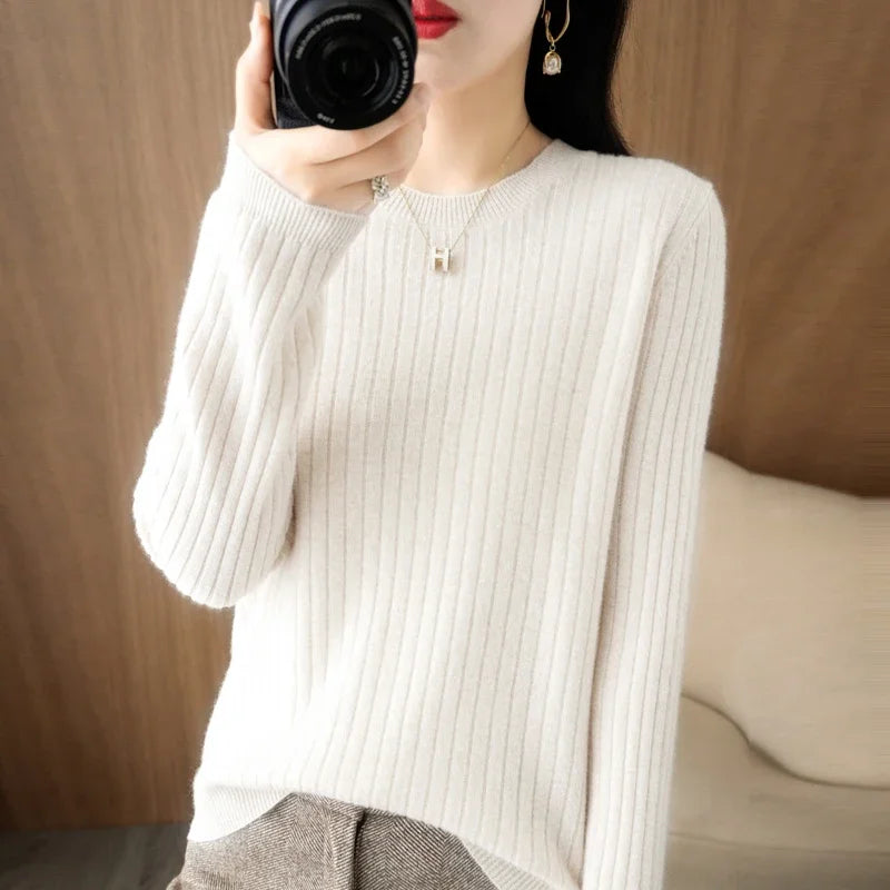 2026 Women Sweaters Autumn Winter Long Sleeve Pullovers O-neck Stripe Warm Pullover Korean Fashion Bottoming Shirts Loose Jumper - Matrix Studios