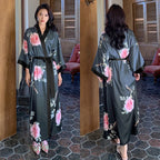 Print Flower Long Kimono Bathrobe Gown Sexy Women Half Sleeve Wedding Robe Nightgown Spring Summer Rayon Home Dress Sleepwear - Matrix-studios.com