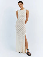 Sexy Cut Out Slit Knit Mesh Swimsuit Cover Up Pareo Tunic 2026 Summer Beach Maxi Dress Bikini Cover-ups Women Beachwear A2318 - Matrix Studios