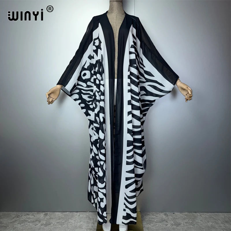 WINYI Africa Bohemia Print Kimonos Loose Dresses for Woman Cardigans Beach Outfits Kaftan Beach Cover Up Evening Dress Maxi Coat - Matrix Studios