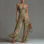 Women Elegant Chiffon Sleeveless Jumpsuit High Waist Pleated Flowy Wide Leg One Piece Overalls Holiday Casual Streetwear Rompers - Matrix Studios