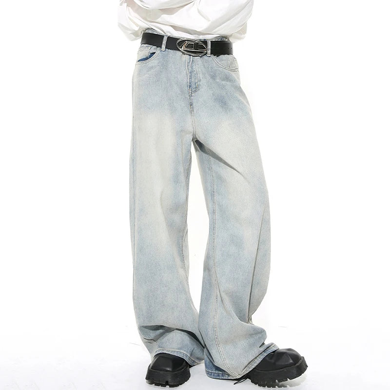 IEFB Washed Male Jeans Korean Fashion Worn Out Gradient Color Men's Denim Straight Pants Men Wide Leg Trousers Spring New 9C4502 - Matrix Studios