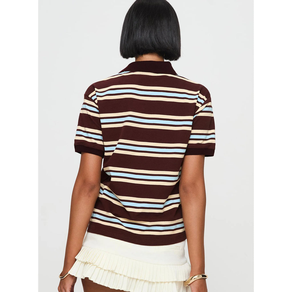 Summer Ladies Polo Shirts Woman Brown Striped Vintage Clothes Polo Shirts Green Stripe Print Mujer Short Sleeve Tees Casual - Matrix-studios.com