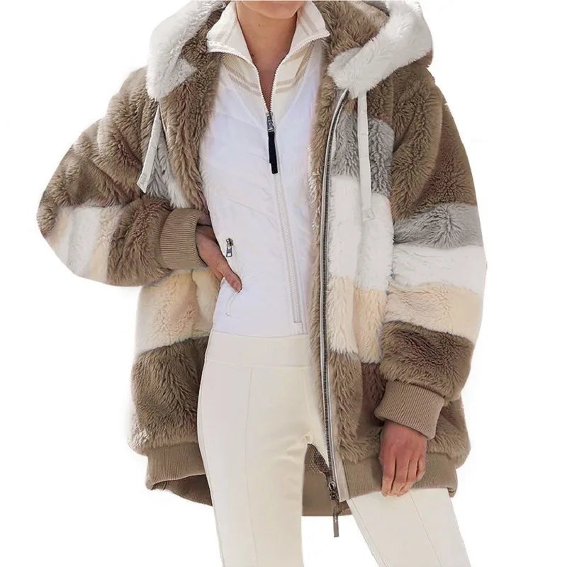 Oversized Jacket for Women 2023 New Autumn Winter Warm Plush Pocket Hooded Streetwear Loose Lady Outerwear Coat Roupas Feminina - Matrix-studios.com