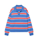ETJ 2025 Autumn women's new line street style fashion yellow wide stripe polo neck loose version of long-sleeved sweater - Matrix-studios.com