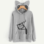 Long Sleeve Hoodies Sweatshirt For Women Cute Cat Print and Ear Kangaroo Pocket Drawstring Hooded Jogger Pullover Tops - Matrix Studios