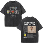 Rapper Bad Bunny Album Cover Print T-shirt Debi Tirar Mas Fotos DTMF Washed Vintage T Shirt Men Women Hip Hop Oversized T-shirts