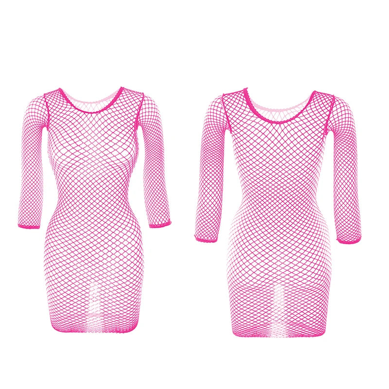1PC Women Sexy Fishnet Beach Cover Up Long Sleeves Hollow Out Bodycon Dress See Through Summer Swimwear - Matrix Studios