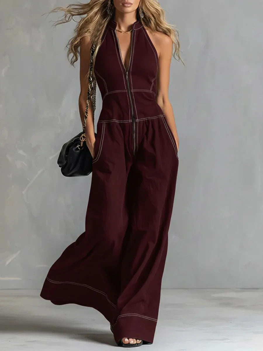 2026 New Women Stand Collar Sleeveless Jumpsuit Loose Casual Office Daily Wear Rompers - Matrix Studios